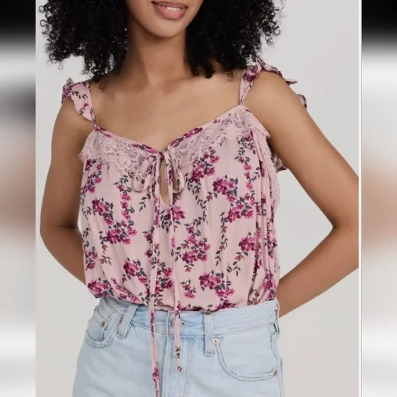 Intimately Free People Pink Floral Bodysuit with Tie Front - Take It Away - Picture 1 of 10